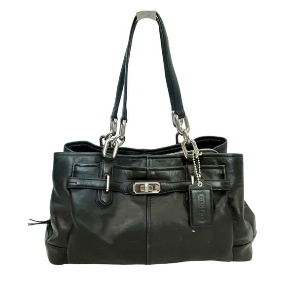 Coach Carryall Chelsea Black Leather Jayden Satchel Turnlock Handbag 17811 - Picture 1 of 16